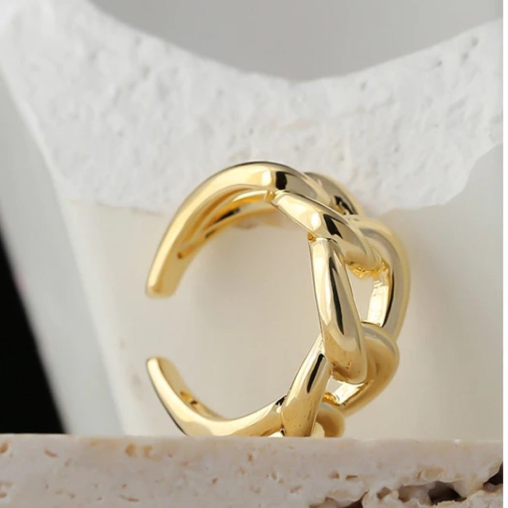 NEW 18K Gold Plated Link Chain Adjustable Ring c - Picture 2 of 5